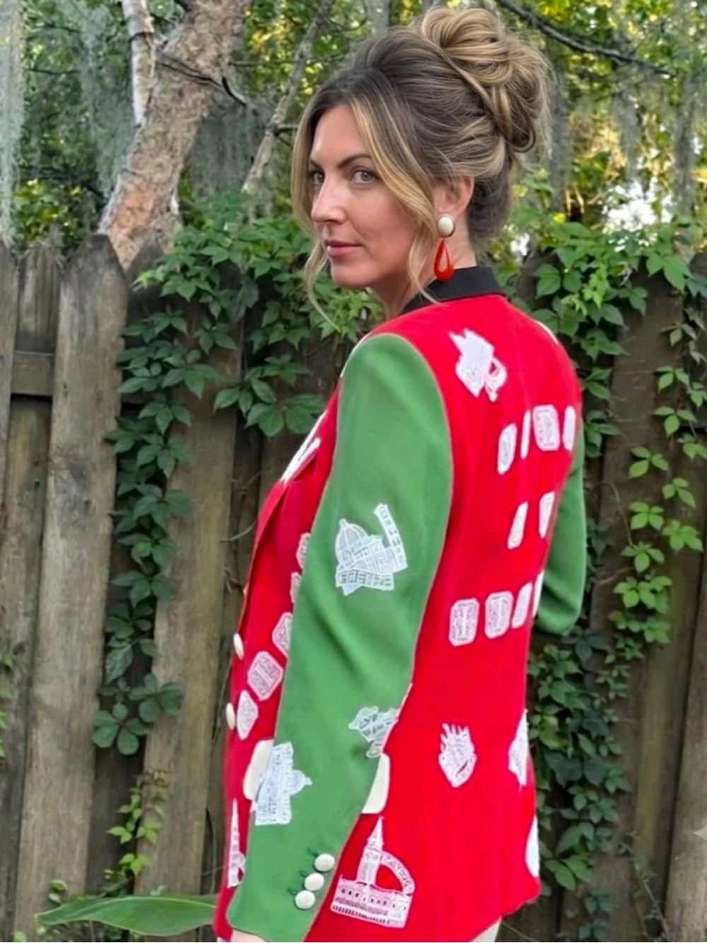 VTG Moschino Couture Red & Green Blazer L Italy 1990’s Size 6
